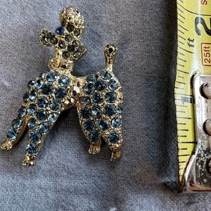 Vintage Poodle Light Blue and Gold Brooch